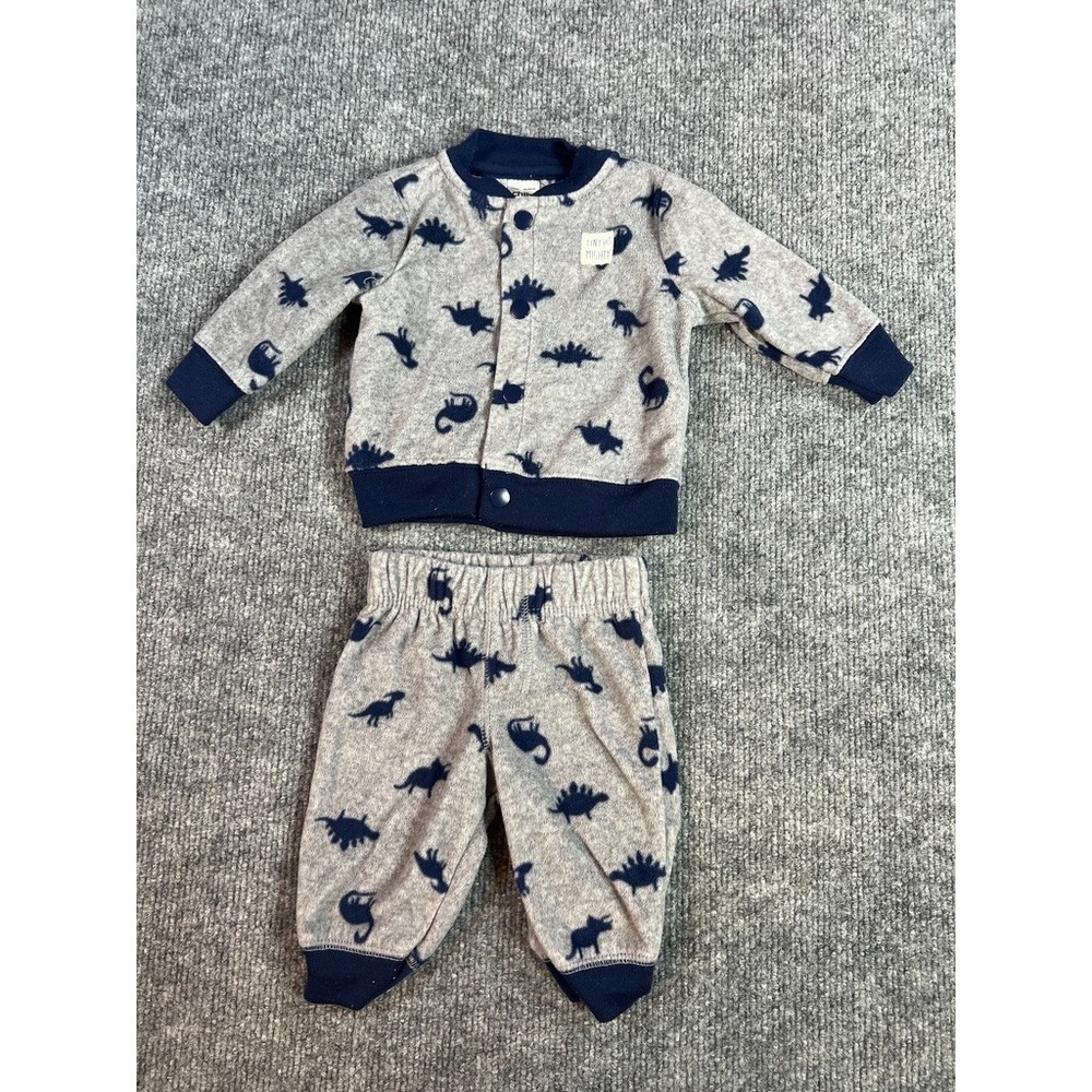 Child of Mine by Carter's Baby Boy Dinosaur Fleece 2 Piece Outfit 0-3M Gray Navy